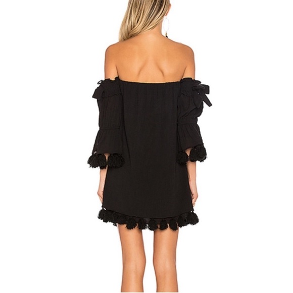 LAST CHANCE | MISA Los Angeles Helena black off the shoulder tassel dress - Picture 2 of 9